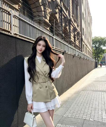 품격 여신 핫걸 바람막이 베스트 쉬폰 원피스 치마 세트
