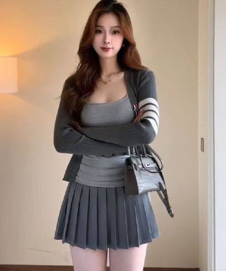 한국 스타일 품격 연령 감소 v 넥타이 버클 긴팔 니트 오픈 가디건 조끼 한 마디 모직 플리츠 스커트 세 조각 여성 세트
