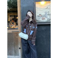 北极提花翻领毛衣2025秋冬季女装新款宽松保暖针织开衫外套