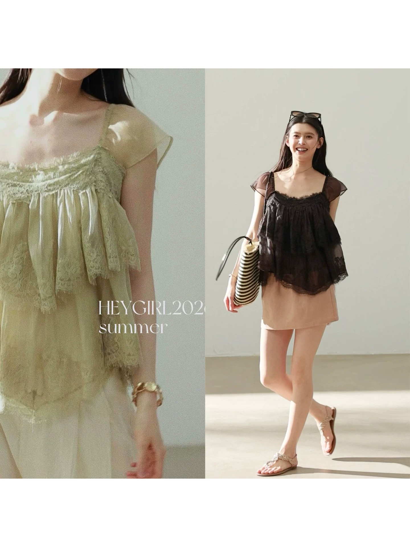 heygirl 블랙 형제 엷 은 안개 마이크로 프랑스식 무거운 작업 Tulle 질감 센스 패치워크 레이스 레이스 스트랩 맨위