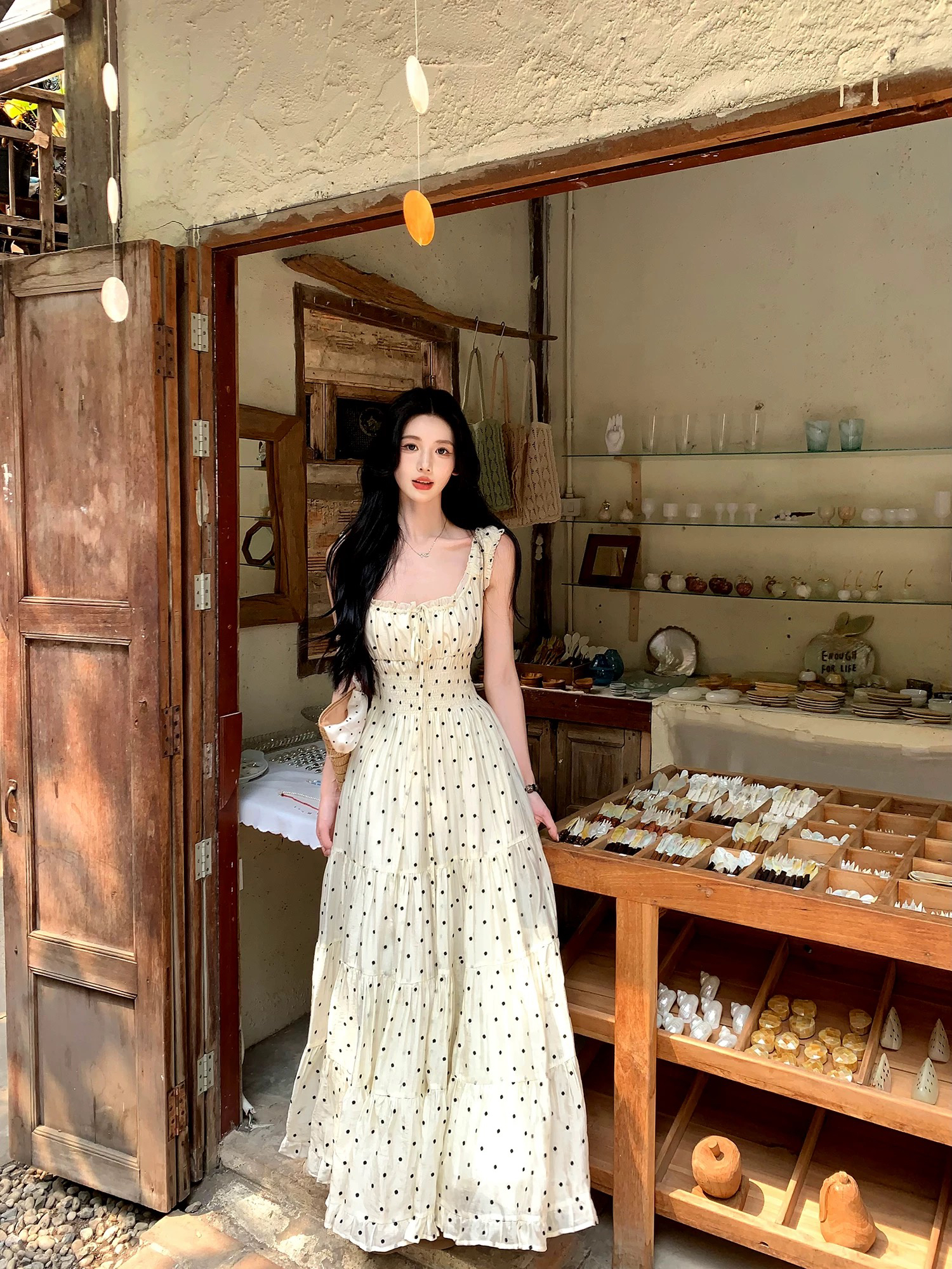 4 30 pm20 신제품 켜기 새로운 하나 달콤한 복숭아 yikett 도트 무늬 드레스