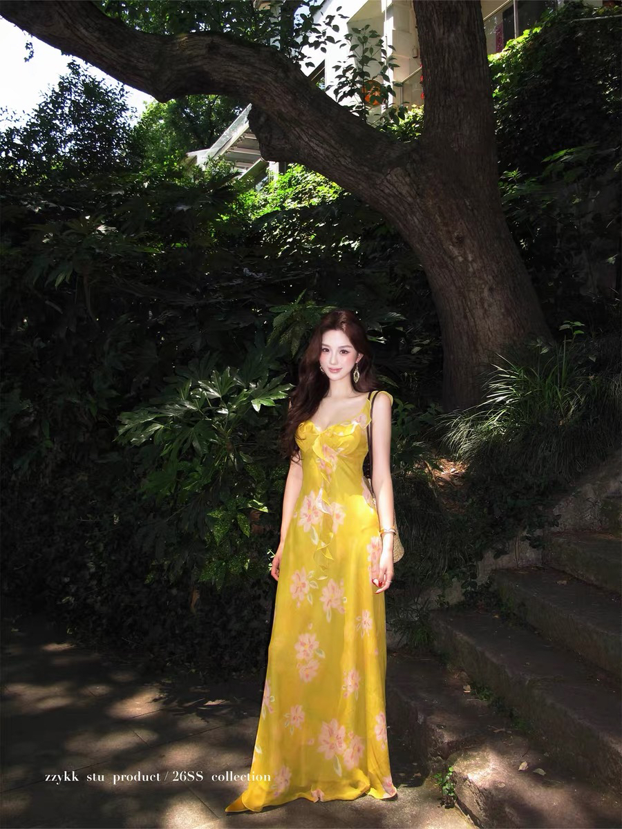 zzykk 뮤 주간 릴리 오브 더 밸리 프랑스식 프릴 슬립 휴가 드레스 요정 롱 스커트 여름 해변가 분위기 센스