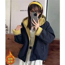 批发爆款秋冬新款连帽加棉加厚拼色刺绣高级感宽松休闲短款棉服