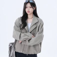 批发大码美式复古潮牌工装夹克女秋季宽松设计感小众廊形外套