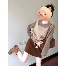 批发大码秋装搭配一整<b class='q'>套装</b>2025新款气质假两件套头针织上衣半裙<b class='q'>女装</b>