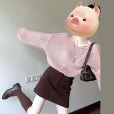 批发大码法式粉色针织连衣裙子女秋季2025新款巨好看早秋穿搭一整套