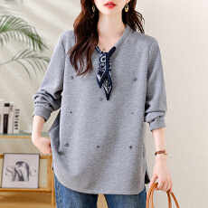 批发实拍洋气钉钻灰色卫衣女春季2026年新款宽松上衣欧货气质大码女装