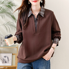 批发实拍大码女装气质翻领假两件卫衣春装新时尚拼接宽松显瘦长袖上衣