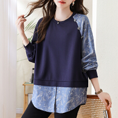 批发实拍 假两件提花拼接卫衣2026新款时尚洋气休闲百搭宽松大码女装