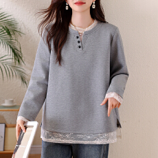 批发实拍假两件蕾丝拼接卫衣2026早春洋气休闲百搭棉质宽松大码上衣女