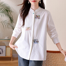 批发实拍休闲白色刺绣长袖衬衫女早春2026新款上衣大码欧货气质衬衣