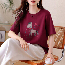 批发实拍休闲卡通印花钉珠短袖T恤女早<b class='q'>春</b>新款大码上衣2026年欧货女装