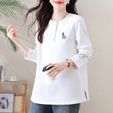 批发实拍洋气缕空蕾丝长袖T恤女2026年大码宽松上衣早春新款欧货女装