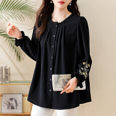 批发实拍大码<b class='q'>女装</b>国风衬衫2026春新中式气质刺绣显瘦百搭宽松长袖上衣