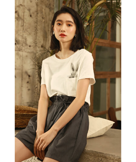 실사 작은 동영상 여름 드레스 chic 흔들어서 톤 인터넷 유명인 같은 단락 반팔 작은 청신 슈퍼 화재로 의류 화이트 티셔츠 여성