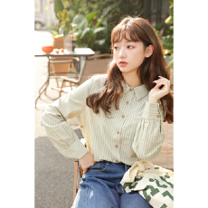 批发单口袋通勤条纹衬衫女春<b class='q'>秋</b>026新款法式复古翻领长袖气质上衣