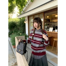 批发你好卡农 韩系撞色套头条纹毛衣女秋冬2025新款小宽松设计感上衣