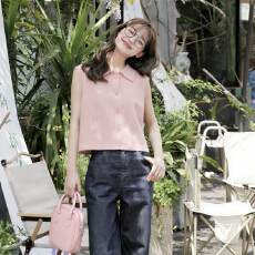 批发法式简约无袖休闲背心女新款POLO领无袖<b class='q'>针织</b><b class='q'>开衫</b>打底衫休闲显瘦