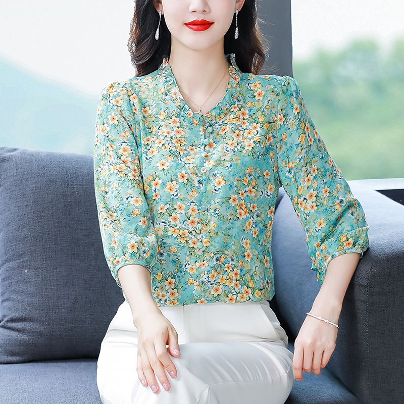 실사 쉬폰 셔츠 새로운 레트로 홍콩 느낌 품격 뽕나무 누에 실크 맨위 여성 다용도 작은 셔츠 루즈핏 표지 배