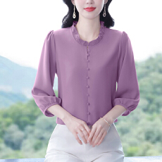 批发实拍雪纺<b class='q'>衬衫</b>新款复古港味气质桑蚕丝上衣女士百搭小衫宽松遮肚子