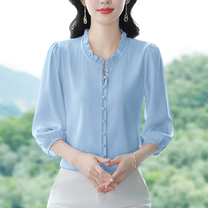 실사 쉬폰 셔츠 새로운 레트로 홍콩 느낌 품격 뽕나무 누에 실크 맨위 여성 다용도 작은 셔츠 루즈핏 표지 배