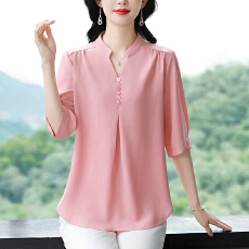 批发实拍雪纺<b class='q'>衬衫</b>女<b class='q'>衬衣</b>2026春夏季新款七分袖桑蚕丝上衣高档洋气小衫