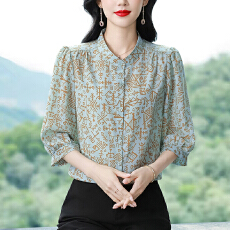 批发实拍雪纺<b class='q'>衬衫</b>女<b class='q'>衬衣</b>2026春夏季新款七分袖桑蚕丝上衣高档洋气小衫