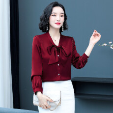批发实拍真丝<b class='q'>衬衫</b>女春长袖2026新款时尚洋气<b class='q'>蝴蝶结</b>领桑蚕丝上衣工作服