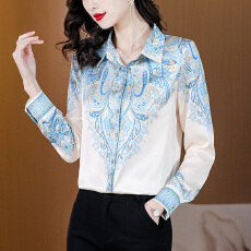 批发实拍真丝衬衫新款复古港味气质桑蚕丝上衣女士百搭衬衣宽松遮肚子