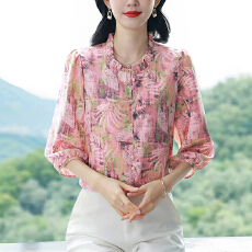 批发实拍雪纺<b class='q'>衬衫</b>新款复古港味气质桑蚕丝上衣女士百搭小衫宽松遮肚子