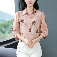 批发实拍雪纺<b class='q'>衬衫</b>女妈妈<b class='q'>衬衣</b>2026春夏季新款七分袖桑蚕丝上衣洋气小衫