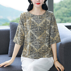 批发实拍 春夏中年妈妈夏装洋气真丝<b class='q'>上衣</b><b class='q'>桑蚕丝</b>小衫中老年女装宽松T恤