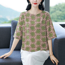 批发实拍 春夏中年妈妈夏装洋气真丝上衣桑蚕丝小衫<b class='q'>中老年女装</b>宽松T恤