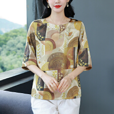 批发实拍 春夏中年妈妈夏装洋气真丝<b class='q'>上衣</b><b class='q'>桑蚕丝</b>小衫中老年女装宽松T恤