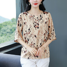 批发实拍 春夏中年妈妈夏装洋气真丝<b class='q'>上衣</b><b class='q'>桑蚕丝</b>小衫中老年女装宽松T恤