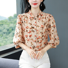 批发实拍雪纺衬衫女妈妈衬衣2026春夏季新款七分袖<b class='q'>桑蚕丝</b><b class='q'>上衣</b>洋气小衫