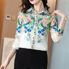 批发实拍真丝衬衫女桑蚕丝时尚百搭<b class='q'>长袖</b>气质翻领衬衣2026春秋女士新款