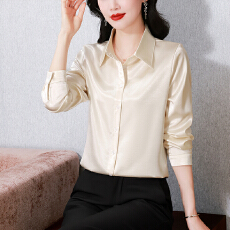 批发实拍免烫<b class='q'>长袖</b>职业<b class='q'>衬衫</b>女春季新款百搭抗皱有质感缎面气质时尚洋气