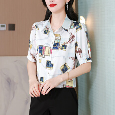 批发实拍2026夏季新款<b class='q'>真丝</b><b class='q'>衬衫</b>女短袖重磅杭州桑蚕丝时尚气质印花上衣