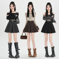 批发灰色毛呢半身裙秋冬款2025新款<b class='q'>高腰</b>百褶裙<b class='q'>短裙</b>小个子a字半裙气质