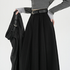 批发实拍灰色毛呢半身裙秋冬2025<b class='q'>新款</b>高腰显瘦设计感a字长百褶裙伞裙