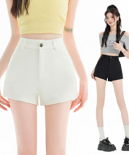 실사 2026 노년 돈 바람 카키 색 정장 반바지 여성 레저 와이드 레그 팬츠 여름 루즈핏 슬림해 보이는 화이트 핫 바지