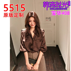 批发龍喜儿 秋季复古港风设计感缎面<b class='q'>衬衫</b>女小众宽松显瘦<b class='q'>长袖</b>上衣J282