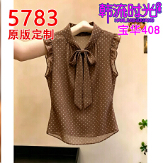 批发高级感复古波点蝴蝶结系带<b class='q'>衬衫</b>女夏季新款法式气质显瘦百搭上衣潮