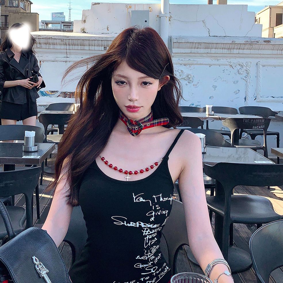 한 부서 좋은 면 화이트 비즈 체인 슬립 사랑 여름 바람 chic 달콤한 핫걸 외출용 쇼트 스타일 만나는 맨위