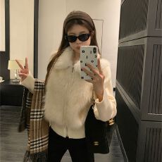 批发韩系假两件米白毛毛外套女秋冬小个子保暖加厚针织开衫小香风<b class='q'>毛衣</b>