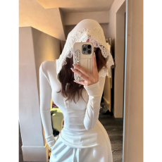 批发秋冬人棉磨毛<b class='q'>休闲</b>时尚百搭蕾丝连帽针织打底内搭上衣女