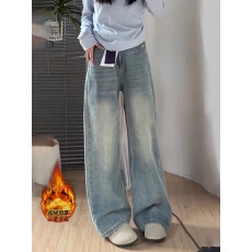 批发韩系秋冬加绒直筒大码<b class='q'>牛仔裤</b><b class='q'>女</b>高腰宽松显瘦垂感百搭窄版阔腿<b class='q'>裤</b>