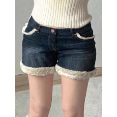 批发美式复古水洗牛仔毛绒边<b class='q'>短裤</b>女秋冬新款辣妹y2k修身毛边靴裤裤子