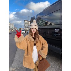 批发环保皮草两面穿皮毛一体羊羔毛机车服<b class='q'>秋</b>冬宽松加厚麂皮毛毛外套女